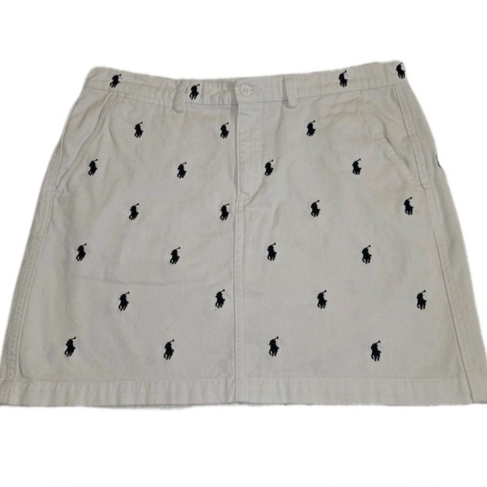 Polo by Ralph Lauren Cream Mini Skirt with Black Embroidery